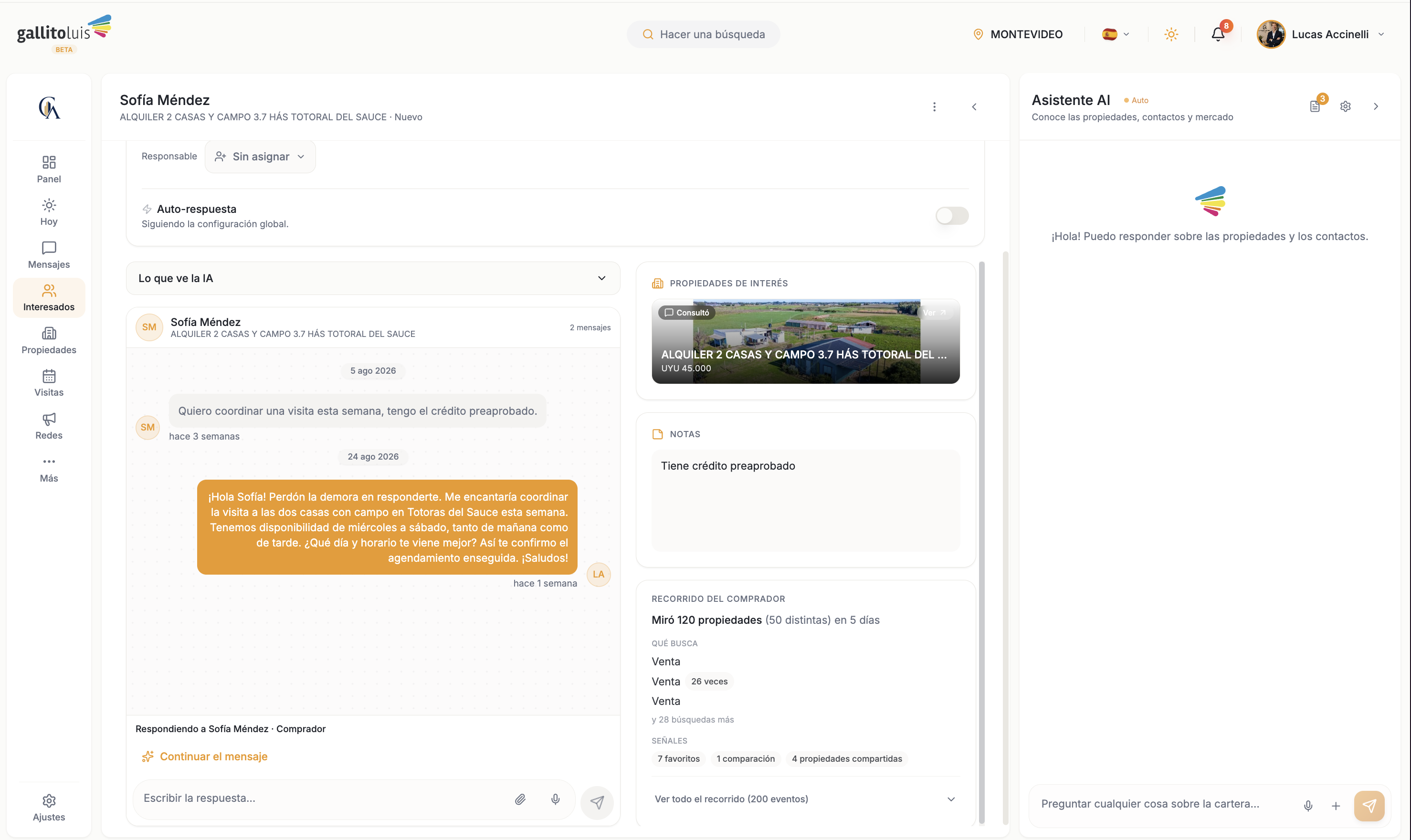 Ficha de contacto con consultas, mensajes, visitas y notas